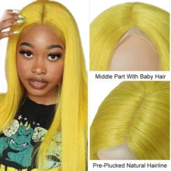 Yellow Colored Human Hair Wig HD Lace Front Wigs Invisible Glueless Cosplay Wig For Women -Ethereal Hair Shop 649