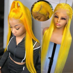 Yellow Colored Human Hair Wig HD Lace Front Wigs Invisible Glueless Cosplay Wig For Women -Ethereal Hair Shop 653