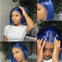 Blue Bob Wig 220% Density Straight 13x4 Lace Front Human Hair Wig Natural Hairline Bob Wigs -Ethereal Hair Shop 655