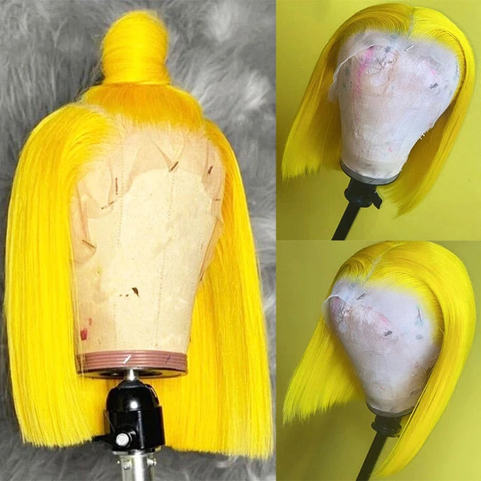 Yellow Straight Human Hair Bob Wigs 13x4 Brazilian Remy Colored Short Bob Wigs Glueless Human Hair Wigs 7 Yellow Straight Human Hair Bob Wigs 13x4 Brazilian Remy Colored Short Bob Wigs Glueless Human Hair Wigs - Image 5