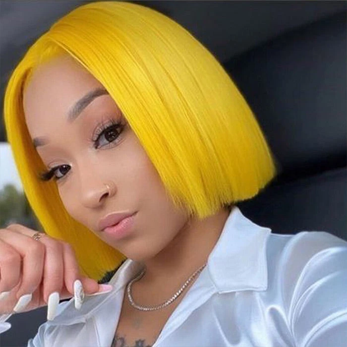 Yellow Straight Human Hair Bob Wigs 13x4 Brazilian Remy Colored Short Bob Wigs Glueless Human Hair Wigs 3 Yellow Straight Human Hair Bob Wigs 13x4 Brazilian Remy Colored Short Bob Wigs Glueless Human Hair Wigs