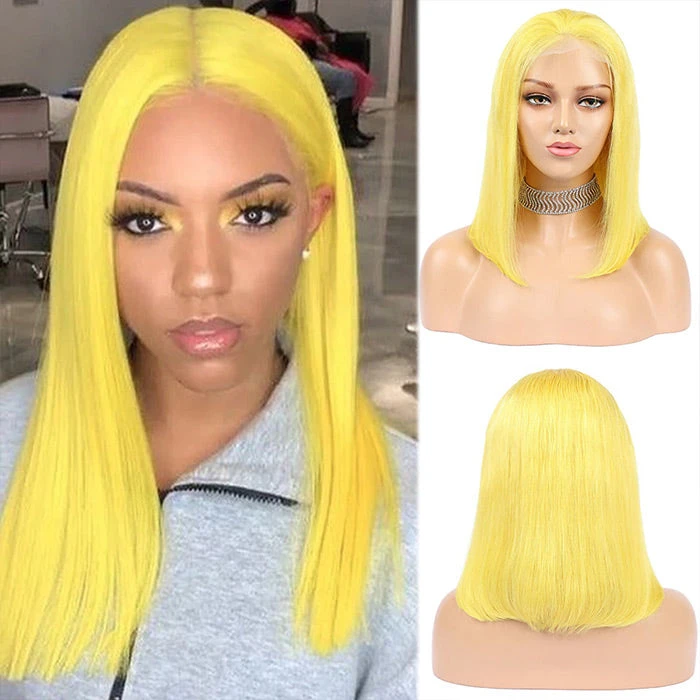 Yellow Straight Human Hair Bob Wigs 13x4 Brazilian Remy Colored Short Bob Wigs Glueless Human Hair Wigs 9 Yellow Straight Human Hair Bob Wigs 13x4 Brazilian Remy Colored Short Bob Wigs Glueless Human Hair Wigs - Image 7