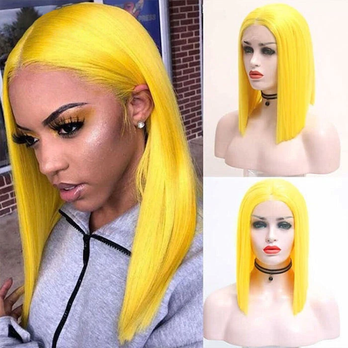 Yellow Straight Human Hair Bob Wigs 13x4 Brazilian Remy Colored Short Bob Wigs Glueless Human Hair Wigs 8 Yellow Straight Human Hair Bob Wigs 13x4 Brazilian Remy Colored Short Bob Wigs Glueless Human Hair Wigs - Image 6