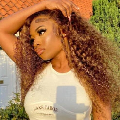 Highlight Curly Lace Front Wigs #4/27 Color Brazilian Remy Human Hair Wig Pre Plucked -Ethereal Hair Shop 690