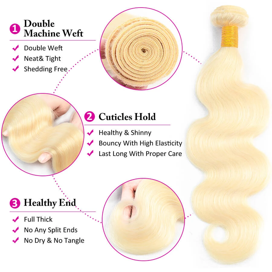 613 Blonde Virgin Hair Body Wave 3 Bundles 100% Unprocessed Human Hair Weave 6 613 Blonde Virgin Hair Body Wave 3 Bundles 100% Unprocessed Human Hair Weave - Image 4