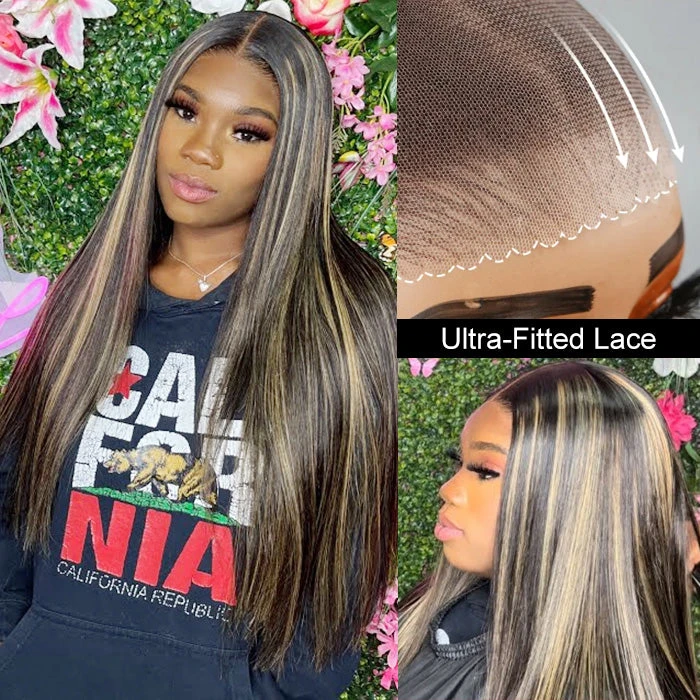 Blonde Highlight HD Lace Closure Wigs #M1B/27 Color Glueless Ready & Go Wig 9 Blonde Highlight HD Lace Closure Wigs #M1B/27 Color Glueless Ready & Go Wig - Image 7