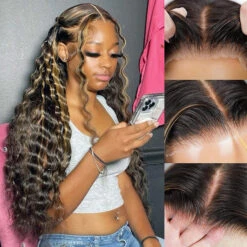 Blonde Highlight 8*5 Pre Cut HD Lace Closure Wigs Glueless Ready & Go Wig #MB/27 Color -Ethereal Hair Shop 700 1 27 highlight ready go wig 2