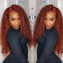 Curly Human Hair Wigs #33 Red Brown Auburn Colored Wig 13*4 5*5 HD Transparent Lace Front Wigs -Ethereal Hair Shop 700 13