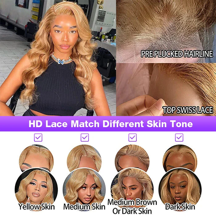 Body Wave #27 Colored HD Lace Human Hair Wigs For Women Honey Blonde 13*4 13*6 Lace Frontal Wigs 11 Body Wave #27 Colored HD Lace Human Hair Wigs For Women Honey Blonde 13*4 13*6 Lace Frontal Wigs - Image 9