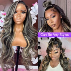 M1B/27 Balayage Highlight 13x6 Glueless HD Lace Front Wig Body Wave Straight Pre Plucked Colored Human Hair Wigs -Ethereal Hair Shop 700 1b 27 blonde highlight 1