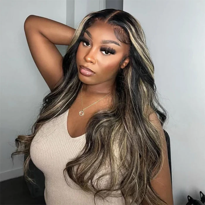 Blonde Highlight HD Lace Closure Wigs #M1B/27 Color Glueless Ready & Go Wig 5 Blonde Highlight HD Lace Closure Wigs #M1B/27 Color Glueless Ready & Go Wig - Image 3