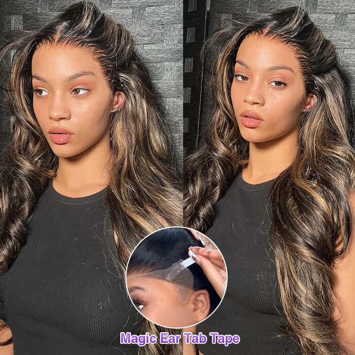 M1B/27 Highlight 13x4 HD Transparent Lace Front Wigs Body Wave Glueless Real To Wear Wig 4 M1B/27 Highlight 13x4 HD Transparent Lace Front Wigs Body Wave Glueless Real To Wear Wig - Image 2