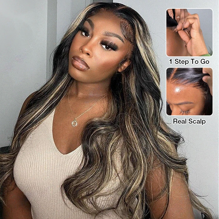 M1B/27 Highlight 13x4 HD Transparent Lace Front Wigs Body Wave Glueless Real To Wear Wig 5 M1B/27 Highlight 13x4 HD Transparent Lace Front Wigs Body Wave Glueless Real To Wear Wig - Image 3