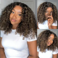 Blonde Highlight Curly Lace Wig 220% Density 13x4 Ear To Ear Lace Frontal Put On And Go Glueless Wig -Ethereal Hair Shop 700 1b 27 highlight wig