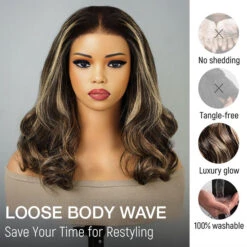 Highlight Color Short Loose Body Wave Pre Cut 8×5 HD Lace Wear Go Glueless Human Hair Wigs 220% Density 21 Highlight Color Short Loose Body Wave Pre Cut 8×5 HD Lace Wear Go Glueless Human Hair Wigs 220% Density -Ethereal Hair Shop 700 1b 27 loose body wave wig 3