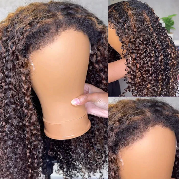 #1B/30 Balayage Highlights 4C Edges Curly Wig 13x6 Full HD Lace Pre Plucked Realistic Hairline Glueless Wig 8 #1B/30 Balayage Highlights 4C Edges Curly Wig 13x6 Full HD Lace Pre Plucked Realistic Hairline Glueless Wig - Image 6