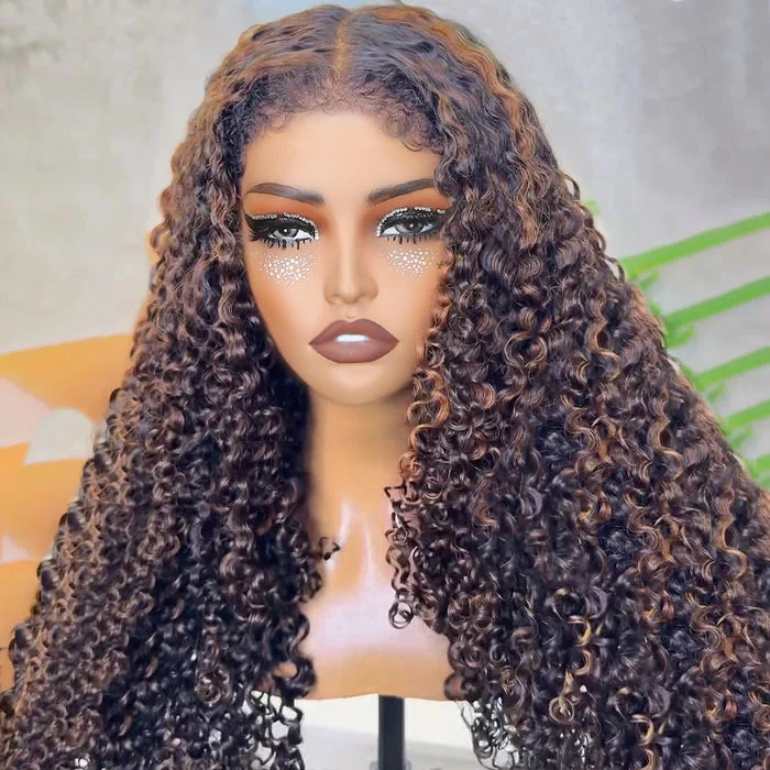 #1B/30 Balayage Highlights 4C Edges Curly Wig 13x6 Full HD Lace Pre Plucked Realistic Hairline Glueless Wig 4 #1B/30 Balayage Highlights 4C Edges Curly Wig 13x6 Full HD Lace Pre Plucked Realistic Hairline Glueless Wig - Image 2