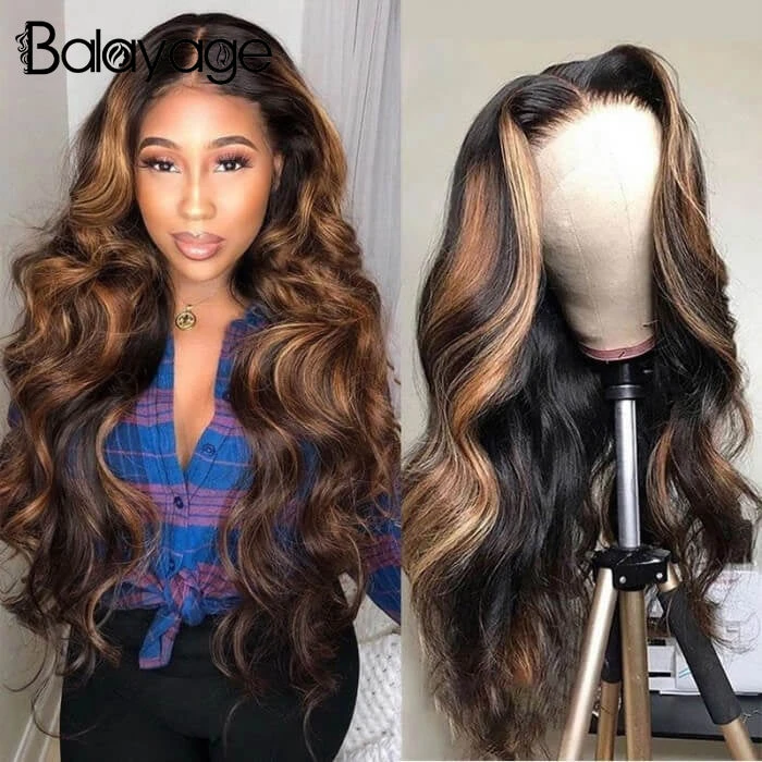 Body Wave 13x6 Transparent Lace Front Human Hair Wigs Pre Plucked Balayage Highlight Wigs With Baby Hair 3 Body Wave 13x6 Transparent Lace Front Human Hair Wigs Pre Plucked Balayage Highlight Wigs With Baby Hair