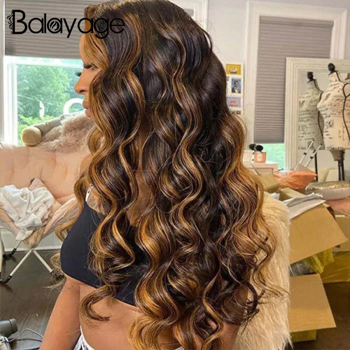 Body Wave 13x6 Transparent Lace Front Human Hair Wigs Pre Plucked Balayage Highlight Wigs With Baby Hair 4 Body Wave 13x6 Transparent Lace Front Human Hair Wigs Pre Plucked Balayage Highlight Wigs With Baby Hair - Image 2