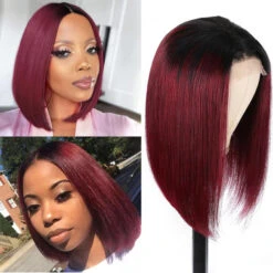 1B/99J Burgundy Ombre Short Straight Bob Wigs Human Hair With Pre Plucked Hairline -Ethereal Hair Shop 700 1b 99j bob wig 1
