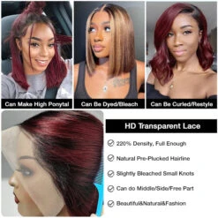 1B/99J Burgundy Ombre Short Straight Bob Wigs Human Hair With Pre Plucked Hairline -Ethereal Hair Shop 700 1b 99j bob wig 10