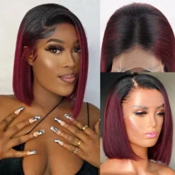 1B/99J Burgundy Ombre Short Straight Bob Wigs Human Hair With Pre Plucked Hairline -Ethereal Hair Shop 700 1b 99j bob wig 6
