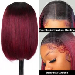 1B/99J Burgundy Ombre Short Straight Bob Wigs Human Hair With Pre Plucked Hairline -Ethereal Hair Shop 700 1b 99j bob wig 7