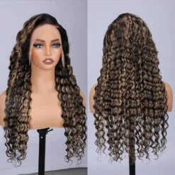 Blonde Highlight Deep Wave Virgin Human Hair 13X6 Full HD Lace Frontal Wigs -Ethereal Hair Shop 700 1b 27 deep wave lace wig 1