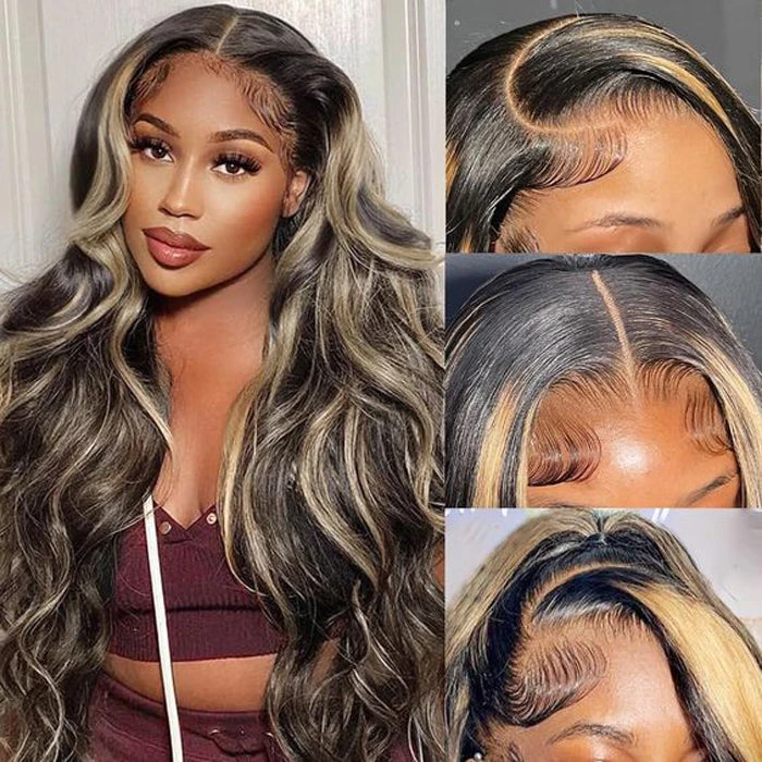 #1b/27 Blonde Highlights 4x4 HD Lace Closure Glueless Human Hair Wig 3 #1b/27 Blonde Highlights 4x4 HD Lace Closure Glueless Human Hair Wig