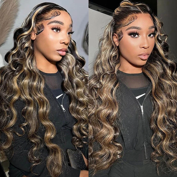 #1b/27 Blonde Highlights 4x4 HD Lace Closure Glueless Human Hair Wig 5 #1b/27 Blonde Highlights 4x4 HD Lace Closure Glueless Human Hair Wig - Image 3