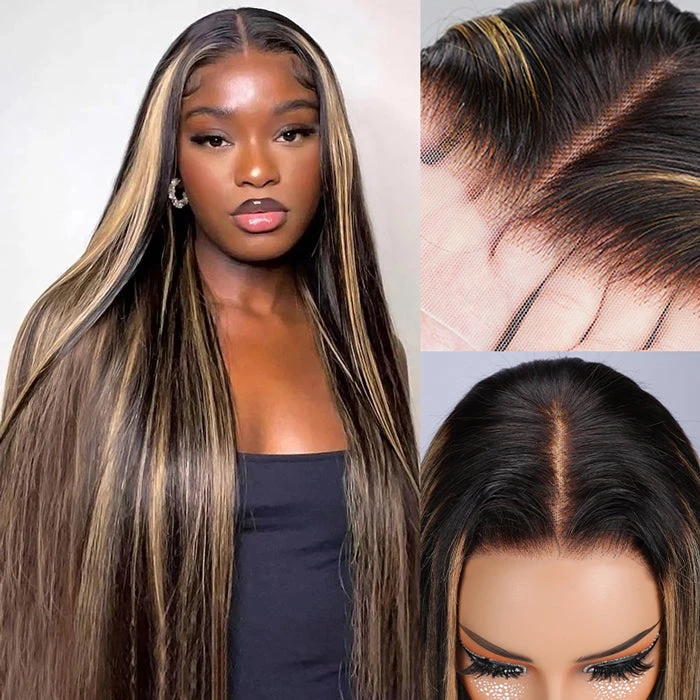 #1b/27 Blonde Highlights 4x4 HD Lace Closure Glueless Human Hair Wig 7 #1b/27 Blonde Highlights 4x4 HD Lace Closure Glueless Human Hair Wig - Image 5