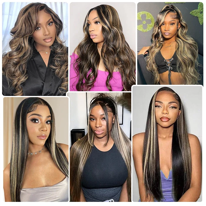#1b/27 Blonde Highlights 4x4 HD Lace Closure Glueless Human Hair Wig 11 #1b/27 Blonde Highlights 4x4 HD Lace Closure Glueless Human Hair Wig - Image 9