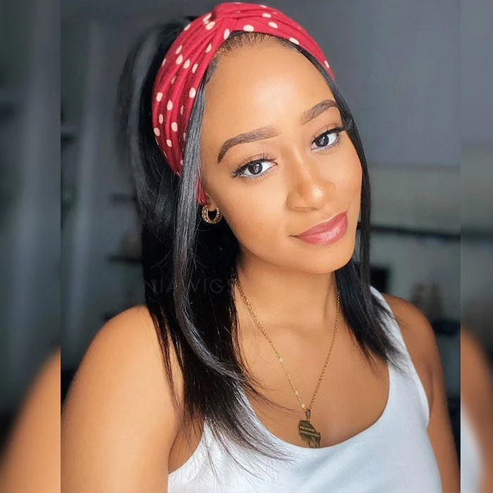 Straight Hair Headband Bob Wig Glueless Human Hair Half Wig 220% Density 6 Straight Hair Headband Bob Wig Glueless Human Hair Half Wig 220% Density - Image 4