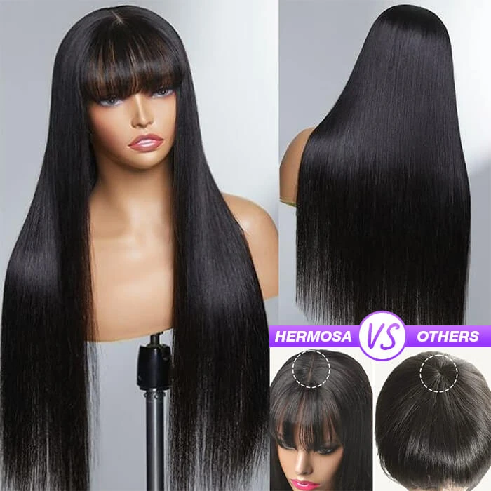 Glueless Human Hair Wigs With Bangs For Black Women Straight 2x4 HD Lace Wigs With Bangs 6 Glueless Human Hair Wigs With Bangs For Black Women Straight 2x4 HD Lace Wigs With Bangs - Image 4