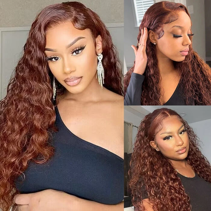 #33 Reddish Brown Color Water Wave 13x4 13x6 HD Lace Front Wigs Human Hair Pre Plucked 5 #33 Reddish Brown Color Water Wave 13x4 13x6 HD Lace Front Wigs Human Hair Pre Plucked - Image 3