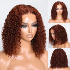 Reddish Brown Color Curly Short Bob Wigs 13X4/13x6 HD Lace Front Human Hair Wigs Pre-Plucked Hairline -Ethereal Hair Shop 700 33 reddish brown bob wig 13