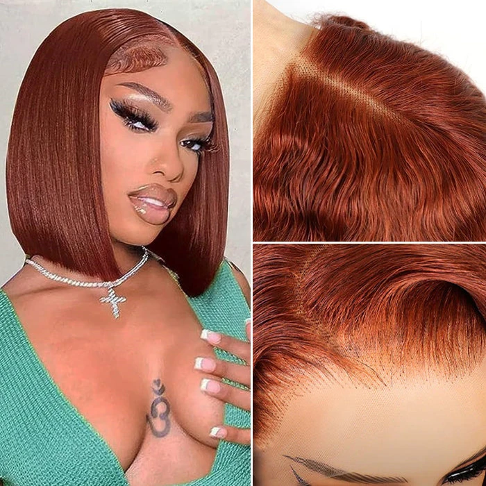 #33 Reddish Brown Color Straight Short Bob Red Brown Wig 13x4 Bob Lace Frontal Wigs 220% Density 4 #33 Reddish Brown Color Straight Short Bob Red Brown Wig 13x4 Bob Lace Frontal Wigs 220% Density - Image 2