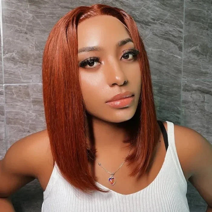 #33 Reddish Brown Color Straight Short Bob Red Brown Wig 13x4 Bob Lace Frontal Wigs 220% Density 5 #33 Reddish Brown Color Straight Short Bob Red Brown Wig 13x4 Bob Lace Frontal Wigs 220% Density - Image 3