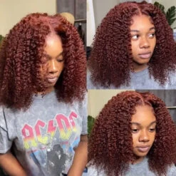 Reddish Brown Color Curly Short Bob Wigs 13X4/13x6 HD Lace Front Human Hair Wigs Pre-Plucked Hairline -Ethereal Hair Shop 700 33 reddish brown bob wig 22