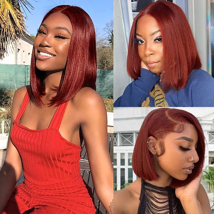 #33 Reddish Brown Color Straight Short Bob Red Brown Wig 13x4 Bob Lace Frontal Wigs 220% Density 7 #33 Reddish Brown Color Straight Short Bob Red Brown Wig 13x4 Bob Lace Frontal Wigs 220% Density - Image 5