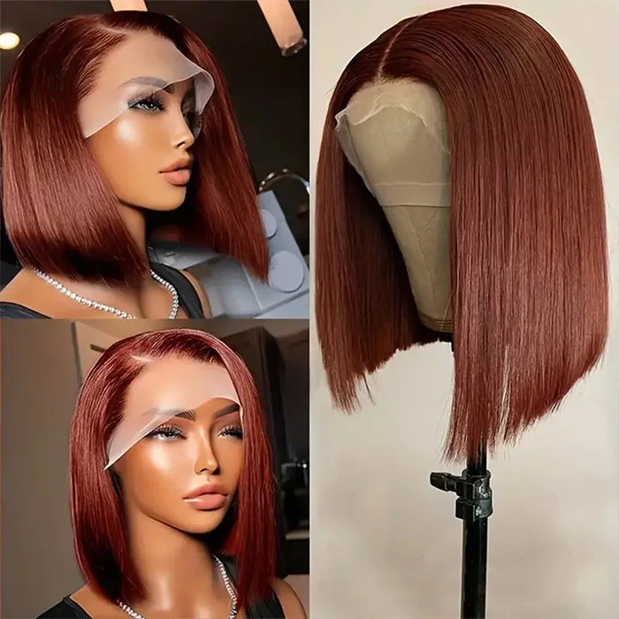 #33 Reddish Brown Color Straight Short Bob Red Brown Wig 13x4 Bob Lace Frontal Wigs 220% Density 8 #33 Reddish Brown Color Straight Short Bob Red Brown Wig 13x4 Bob Lace Frontal Wigs 220% Density - Image 6