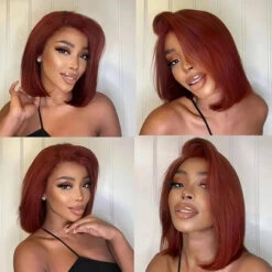#33 Reddish Brown Color Straight Short Bob Red Brown Wig 13x4 Bob Lace Frontal Wigs 220% Density 18 #33 Reddish Brown Color Straight Short Bob Red Brown Wig 13x4 Bob Lace Frontal Wigs 220% Density -Ethereal Hair Shop 700 33 reddish brown bob wig 27