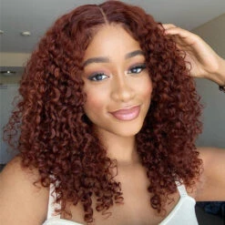 Reddish Brown Color Curly Short Bob Wigs 13X4/13x6 HD Lace Front Human Hair Wigs Pre-Plucked Hairline