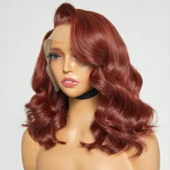#33 Reddish Brown Color Body Wave 13x4/5x5 HD Lace Frontal Wigs Short Bob Red Brown Wig 220% Density 18 #33 Reddish Brown Color Body Wave 13x4/5x5 HD Lace Frontal Wigs Short Bob Red Brown Wig 220% Density -Ethereal Hair Shop 700 33 reddish brown bob wig 3