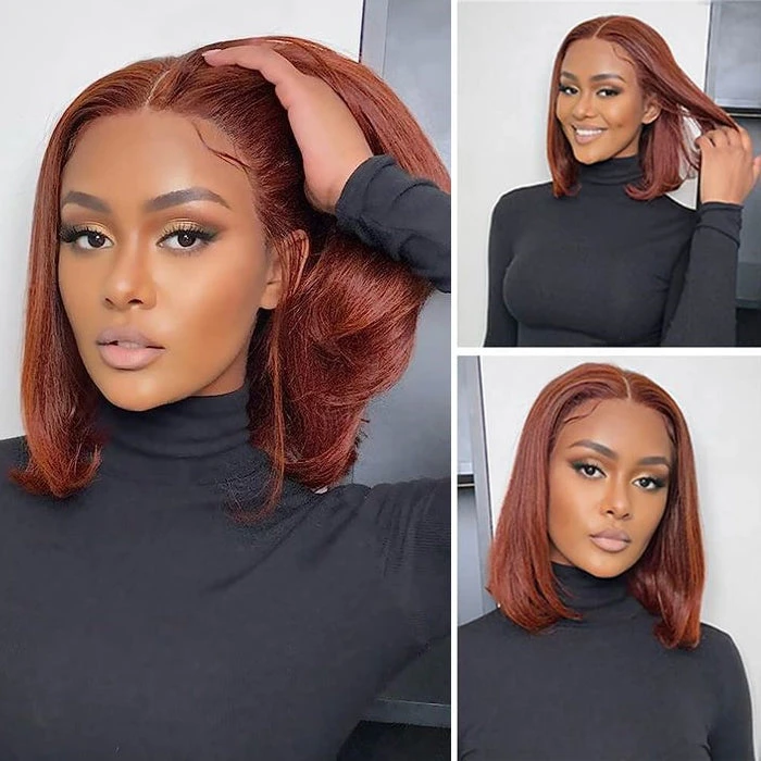 #33 Reddish Brown Color Straight Short Bob Red Brown Wig 13x4 Bob Lace Frontal Wigs 220% Density 10 #33 Reddish Brown Color Straight Short Bob Red Brown Wig 13x4 Bob Lace Frontal Wigs 220% Density - Image 8