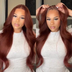 Reddish Brown Body Wave 13×4 Pre Cut HD Lace Front Human Hair Wigs 150% 180% 220% Density -Ethereal Hair Shop 700 33 reddish brown lace wig 1