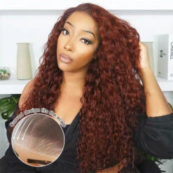 #33 Reddish Brown Water Wave Glueless Wig Big Parting 8*5 HD Lace Closure Wigs Ready To Wear -Ethereal Hair Shop 700 33 redish brown 8 5 pre cut lace wigs 13