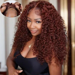 Reddish Brown Curly Glueless Wig Pre-plucked 8x5 Pre Cut HD Lace Wig Quick & Easy 16 Reddish Brown Curly Glueless Wig Pre-plucked 8x5 Pre Cut HD Lace Wig Quick & Easy -Ethereal Hair Shop 700 33 redish brown 8 5 pre cut lace wigs 14