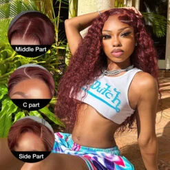 #33 Reddish Brown Water Wave Glueless Wig Big Parting 8*5 HD Lace Closure Wigs Ready To Wear -Ethereal Hair Shop 700 33 redish brown 8 5 pre cut lace wigs 16
