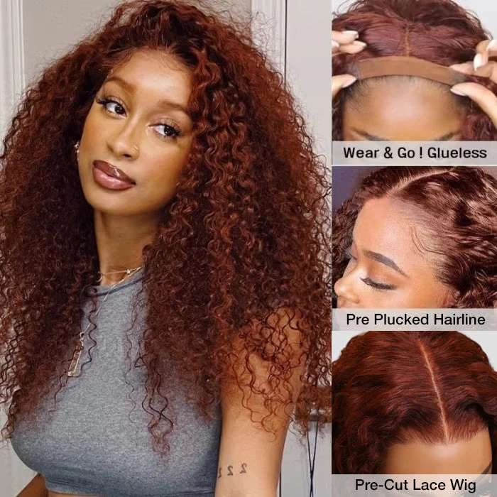 Reddish Brown Curly Glueless Wig Pre-plucked 8x5 Pre Cut HD Lace Wig Quick & Easy 10 Reddish Brown Curly Glueless Wig Pre-plucked 8x5 Pre Cut HD Lace Wig Quick & Easy - Image 8